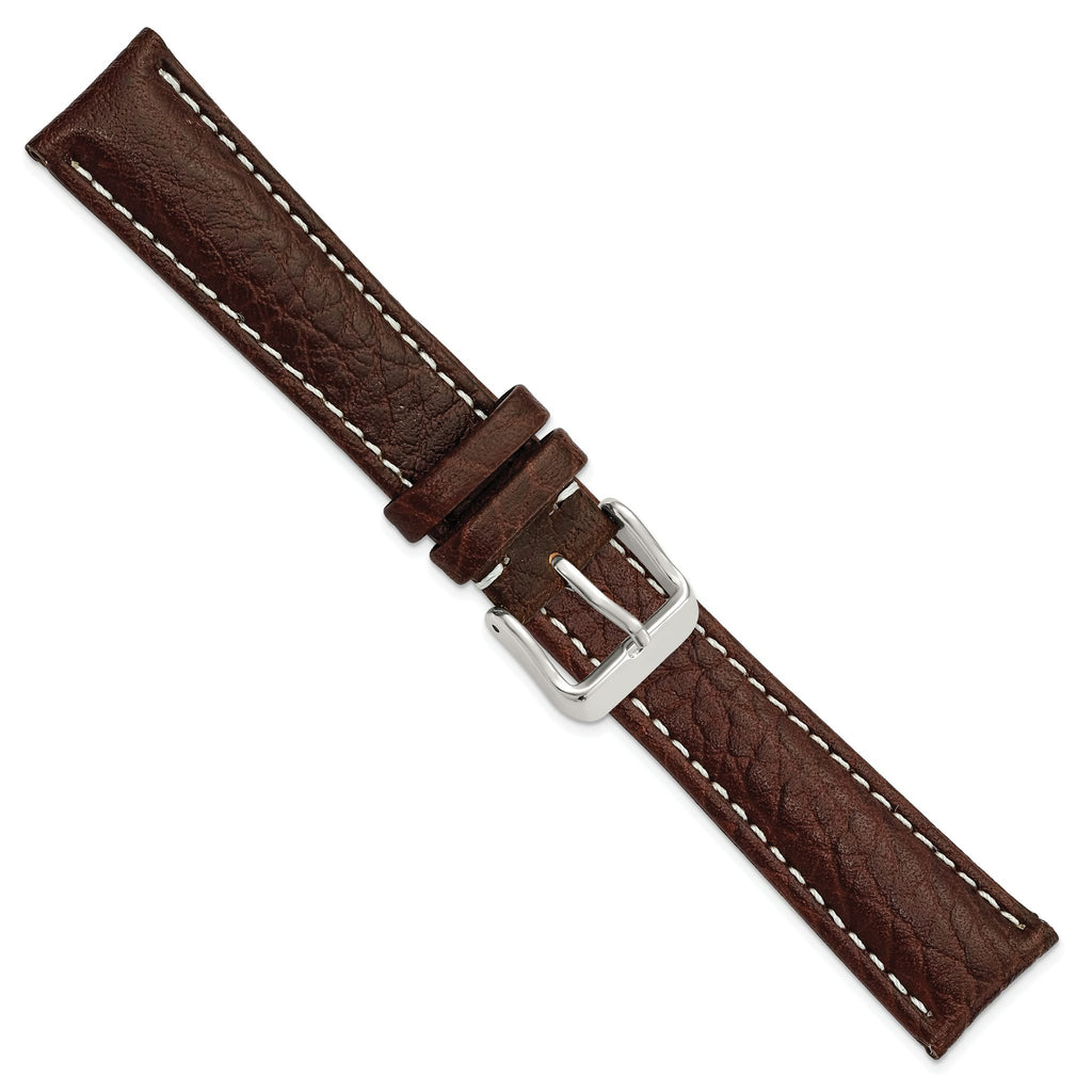 Dark Brown Sport Leather Watch Band with White Stitching, 12mm - Sophia Jewelers