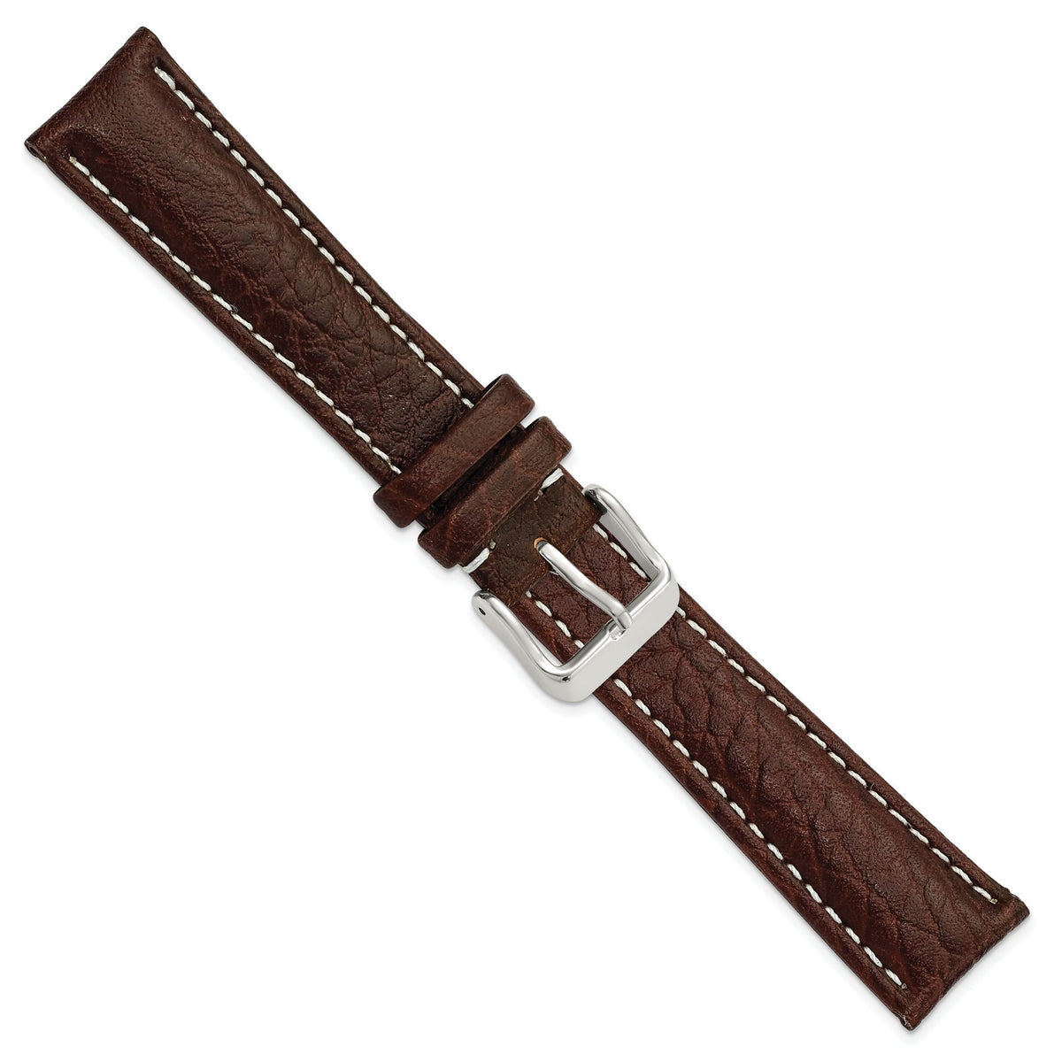 Dark Brown Sport Leather Watch Band with White Stitching, 12mm - Sophia Jewelers