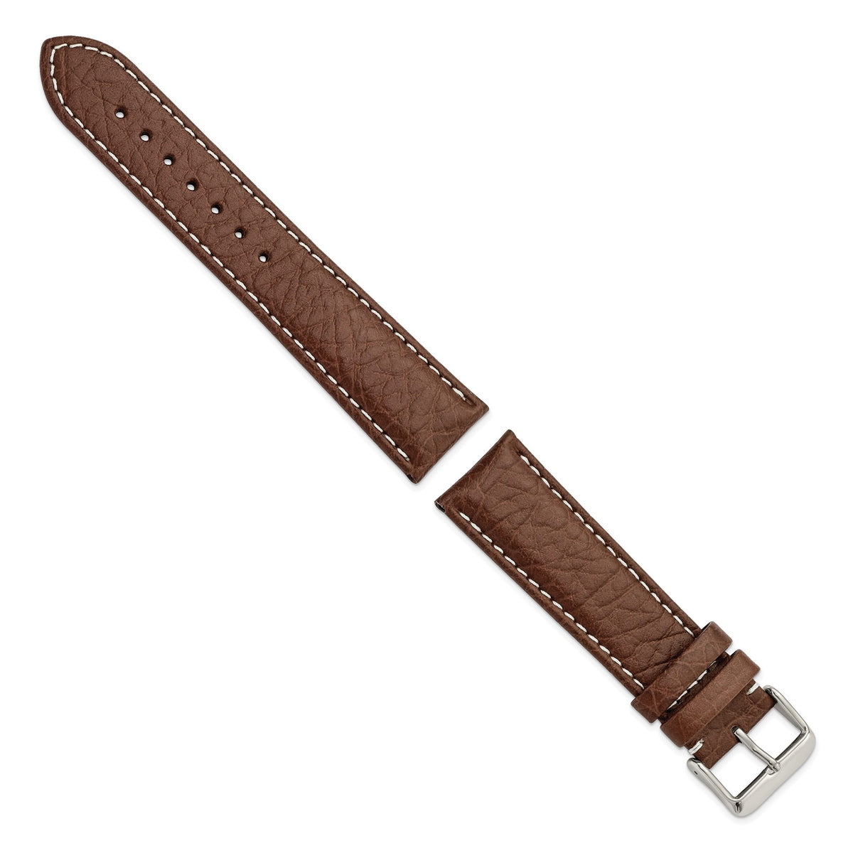 Dark Brown Sport Leather Watch Band with White Stitching, 12mm - Sophia Jewelers