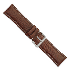 Brown Genuine Leather Watch Band with White Stitching and Silver-Tone Buckle 24mm