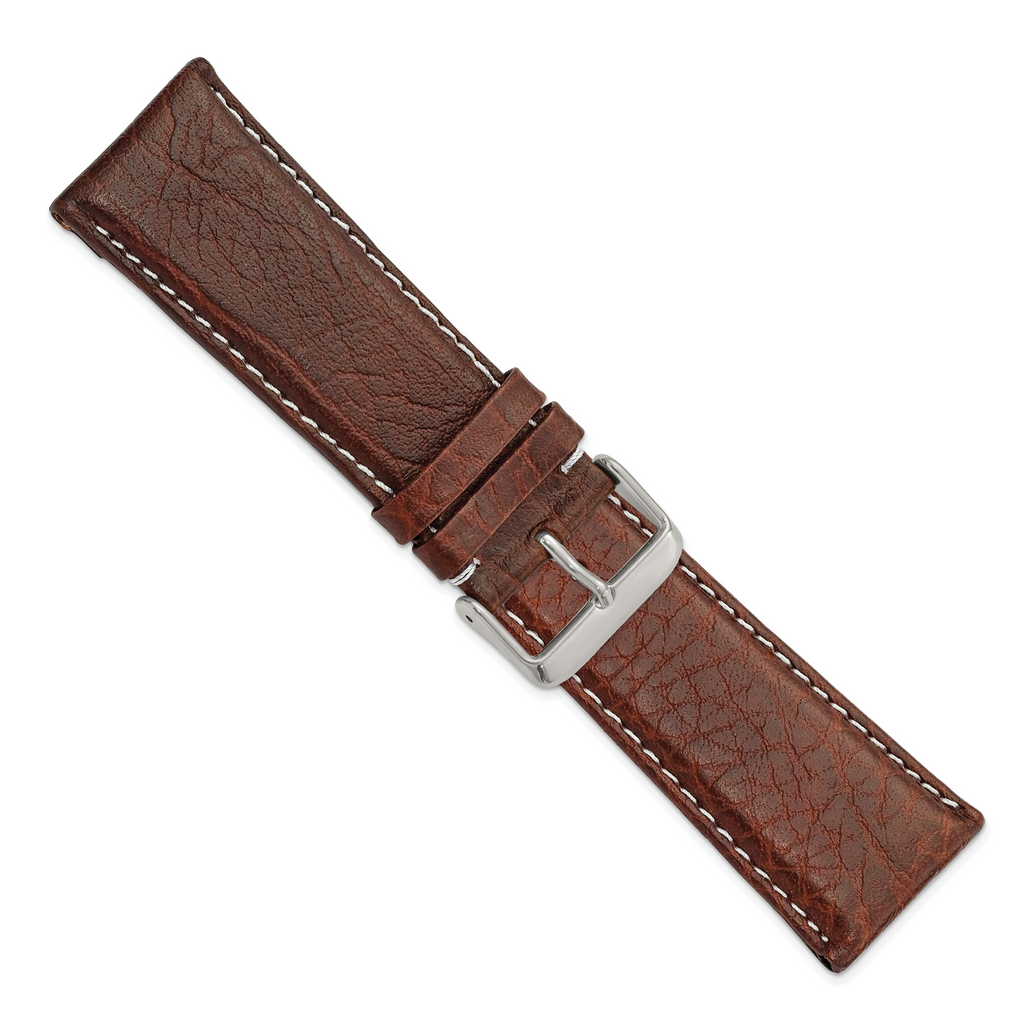 Dark Brown Sport Leather Watch Band with White Stitching, 12mm - Sophia Jewelers