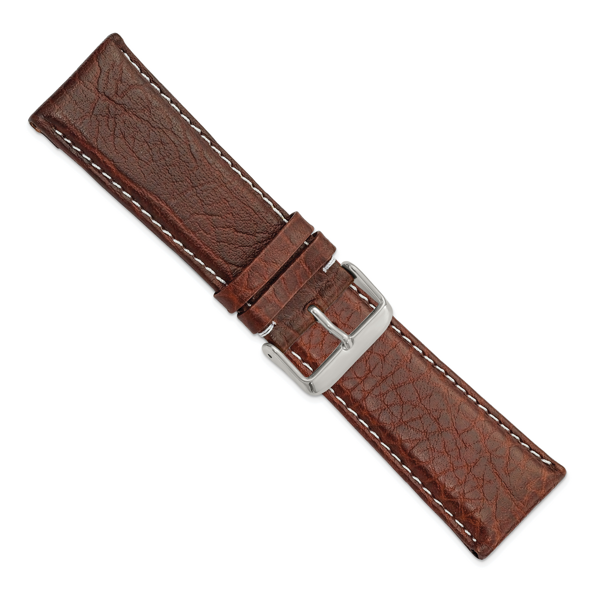 Dark Brown Sport Leather Watch Band with White Stitching, 12mm - Sophia Jewelers