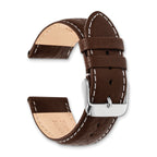 Brown Genuine Leather Watch Band with White Stitching and Silver-Tone Buckle 22mm