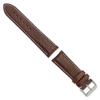 Brown Genuine Leather Watch Band with White Stitching and Silver-Tone Buckle 22mm