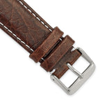 Brown Genuine Leather Watch Band with White Stitching and Silver-Tone Buckle 22mm