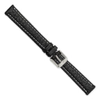DeBeer 14mm Black Sport Leather with White Stitching and Silver-tone Buckle 6.75 inch Watch Band