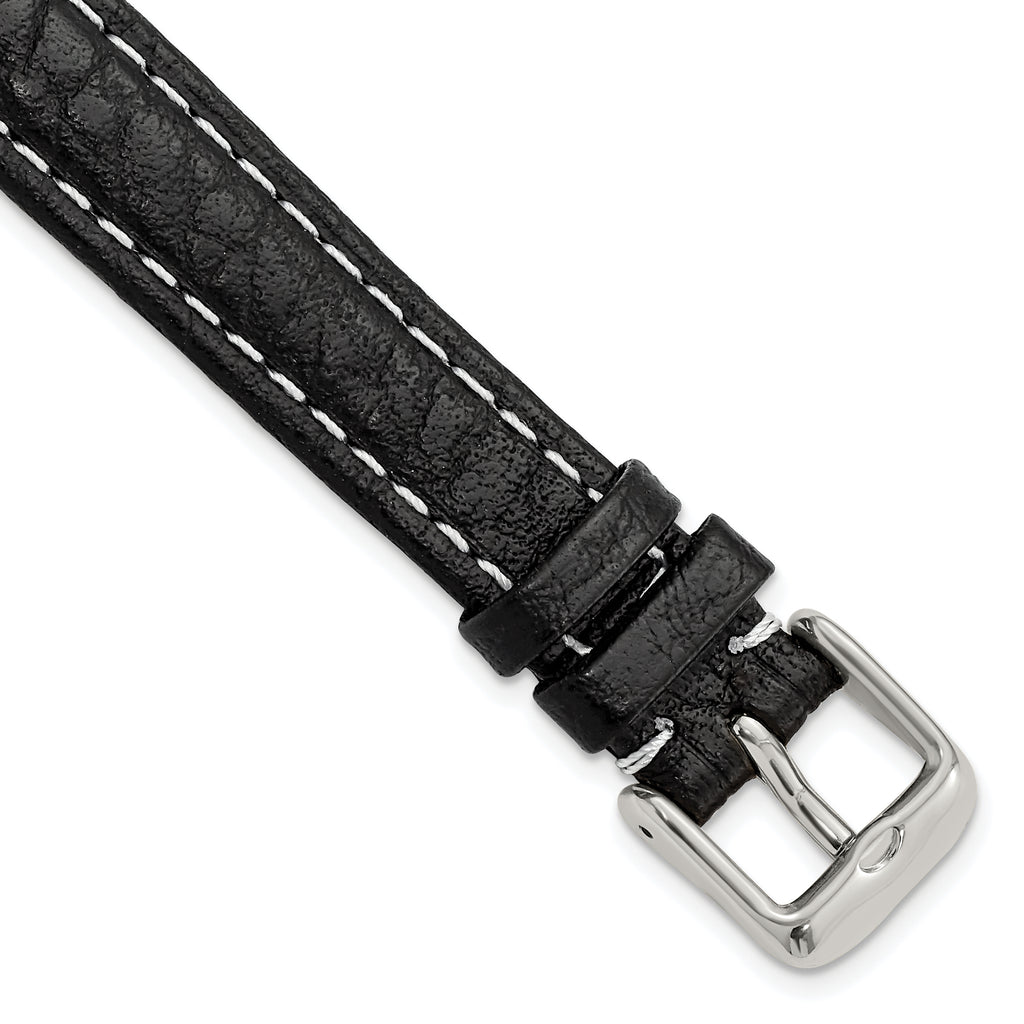 Sport Watch Band in Black Leather with White Stitching, 26mm