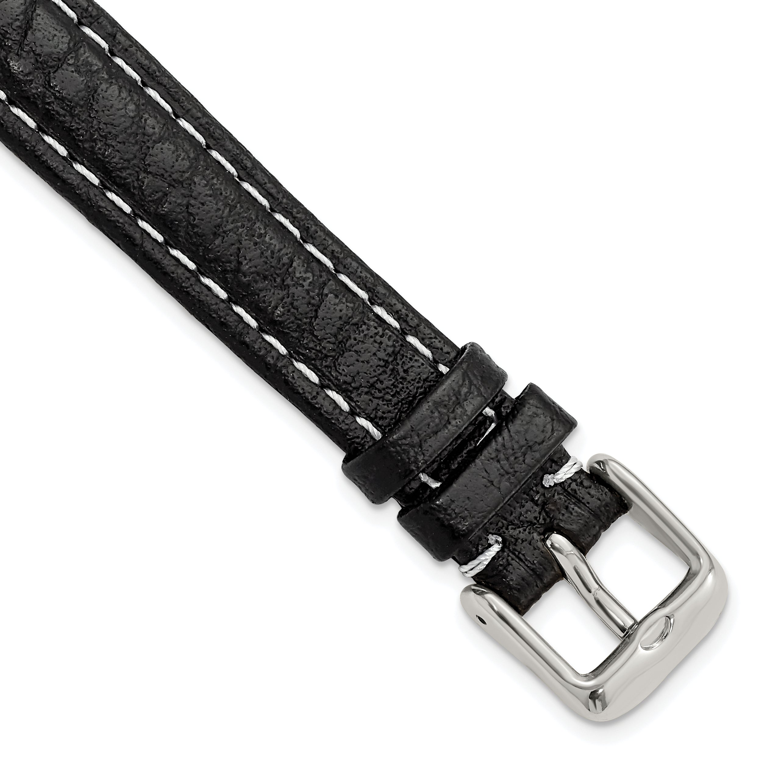 Sport Watch Band in Black Leather with White Stitching, 26mm