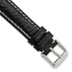 Sport Watch Band in Black Leather with White Stitching, 26mm