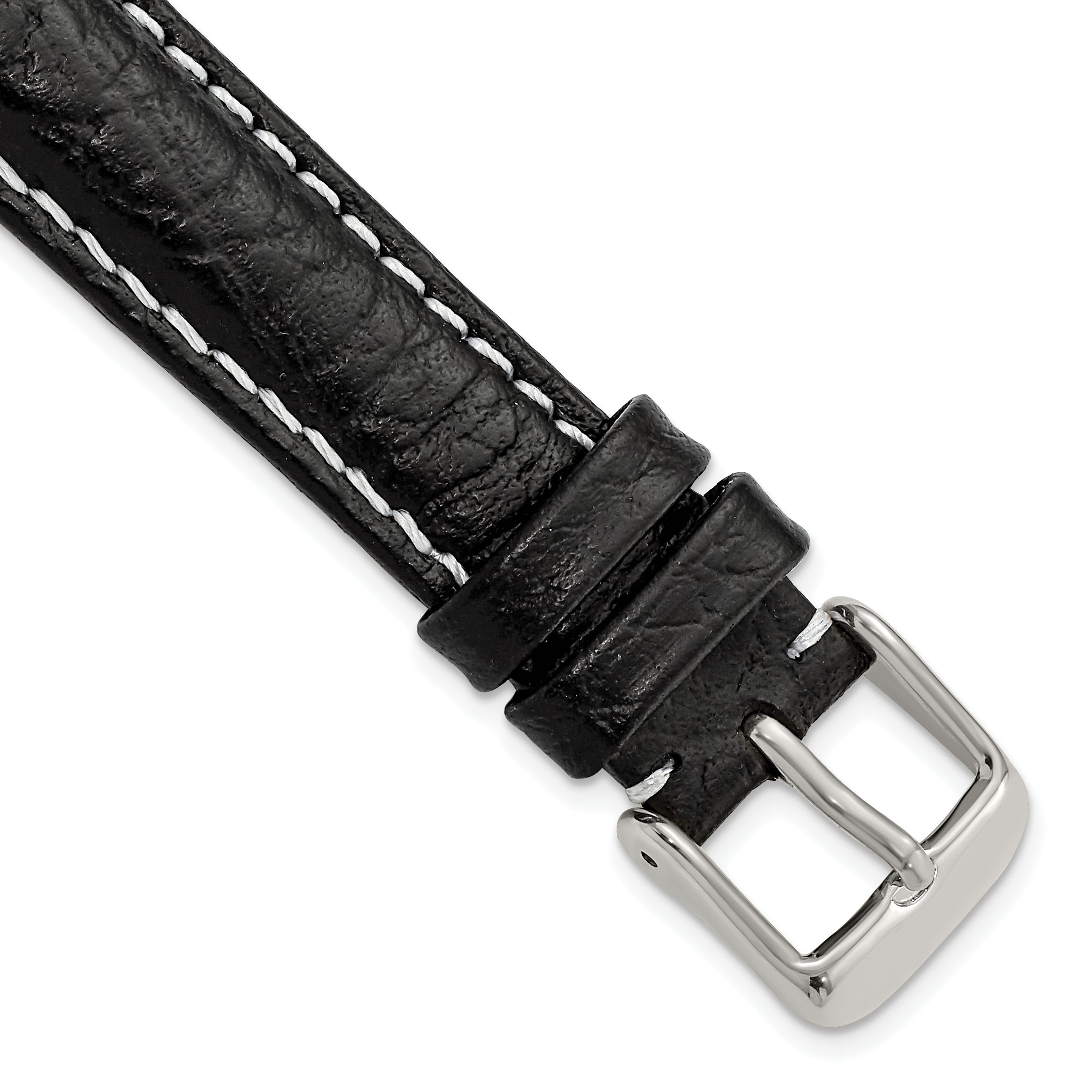 Sport Watch Band in Black Leather with White Stitching, 26mm
