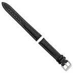 DeBeer 17mm Black Sport Leather with White Stitching and Silver-tone Buckle 7.5 inch Watch Band
