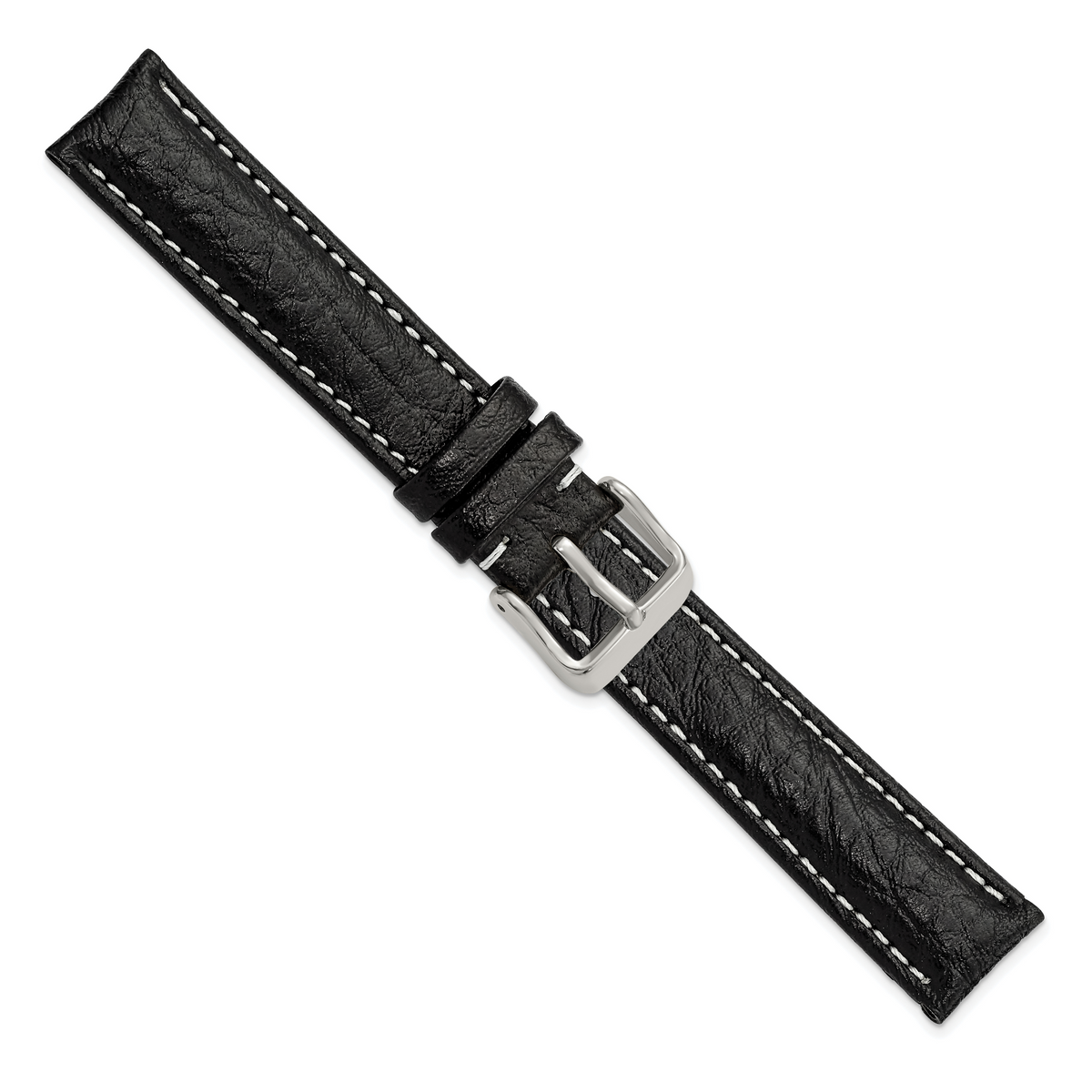DeBeer 17mm Black Sport Leather with White Stitching and Silver-tone Buckle 7.5 inch Watch Band