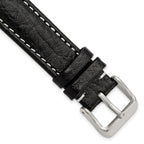 Sport Watch Band in Black Leather with White Stitching, 26mm