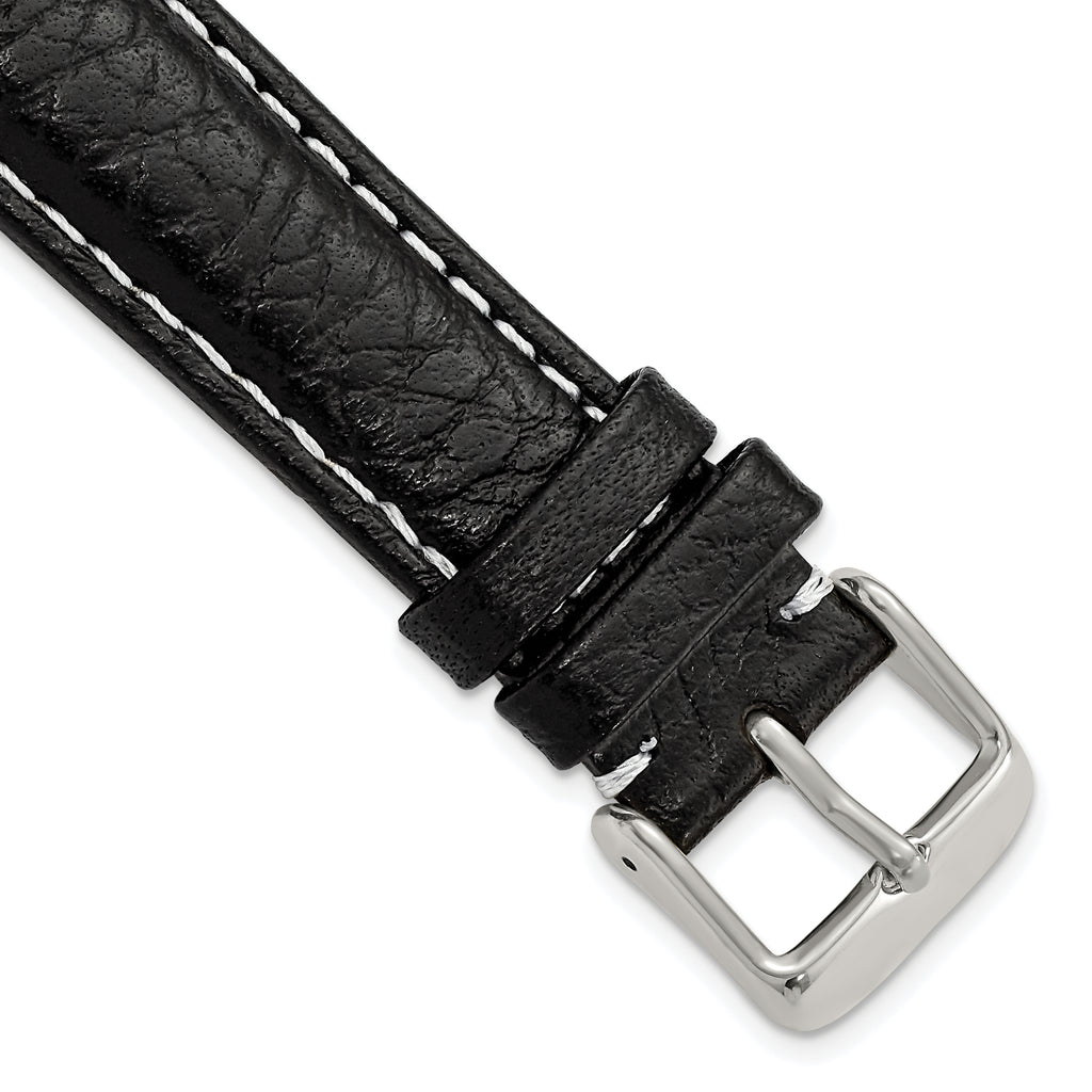 Sport Watch Band in Black Leather with White Stitching, 26mm