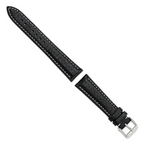 DeBeer 19mm Black Sport Leather with White Stitching and Silver-tone Buckle 7.5 inch Watch Band