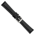 DeBeer 19mm Black Sport Leather with White Stitching and Silver-tone Buckle 7.5 inch Watch Band