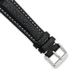 Sport Watch Band in Black Leather with White Stitching, 26mm