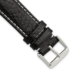 Sport Watch Band in Black Leather with White Stitching, 26mm