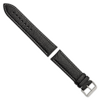 DeBeer 24mm Black Sport Leather with White Stitching and Silver-tone Buckle 7.5 inch Watch Band
