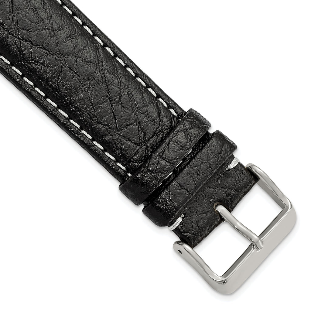 Sport Watch Band in Black Leather with White Stitching, 26mm