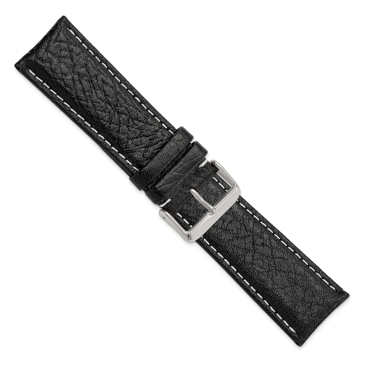 DeBeer 26mm Black Sport Leather with White Stitching and Silver-tone Buckle 7.5 inch Watch Band