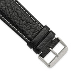 Sport Watch Band in Black Leather with White Stitching, 26mm
