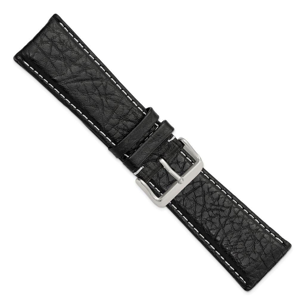 DeBeer 28mm Black Sport Leather with White Stitching and Silver-tone Buckle 7.5 inch Watch Band