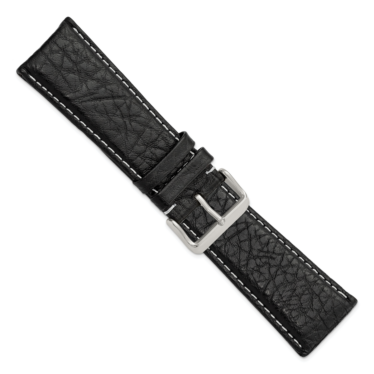 DeBeer 28mm Black Sport Leather with White Stitching and Silver-tone Buckle 7.5 inch Watch Band