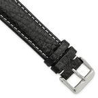 16mm Long Black Sport Leather with White Stitching and Silver-tone Buckle 8.5 inch Watch Band