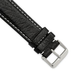 Black Sport Watch Band in Leather with White Stitching, 16mm
