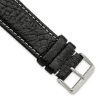 Black Sport Watch Band in Leather with White Stitching, 16mm