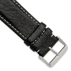 Black Sport Watch Band in Leather with White Stitching, 16mm