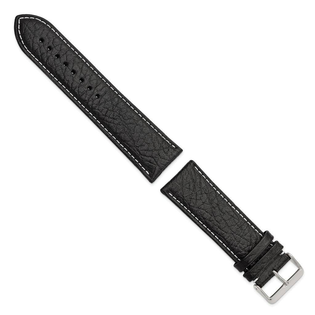 Black Sport Watch Band in Leather with White Stitching, 16mm - Sophia Jewelers