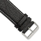 Black Sport Watch Band in Leather with White Stitching, 16mm