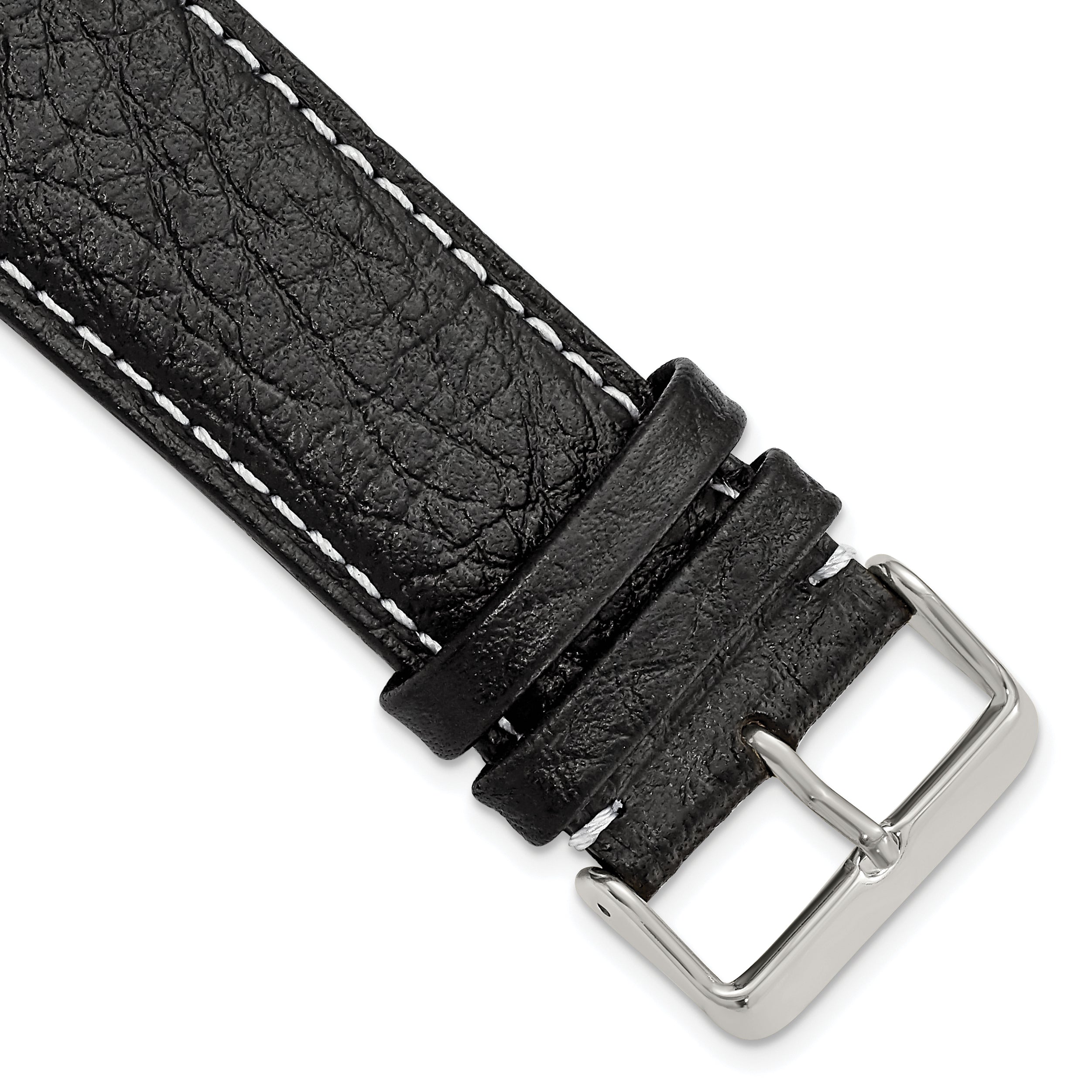 Black Sport Watch Band in Leather with White Stitching, 16mm