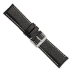 DeBeer 22mm Short Black Sport Leather with White Stitching and Silver-tone Buckle 6.75 inch Watch Band