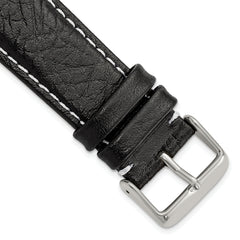 26mm Short Black Sport Leather with White Stitching and Silver-tone Buckle 6.75 inch Watch Band