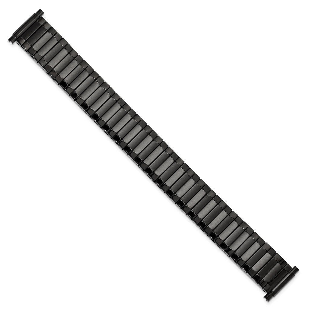 Mens Long 17-22mm Satin and Polished Black IP-plated Stainless Steel 7.25 inch Expansion Watch Band