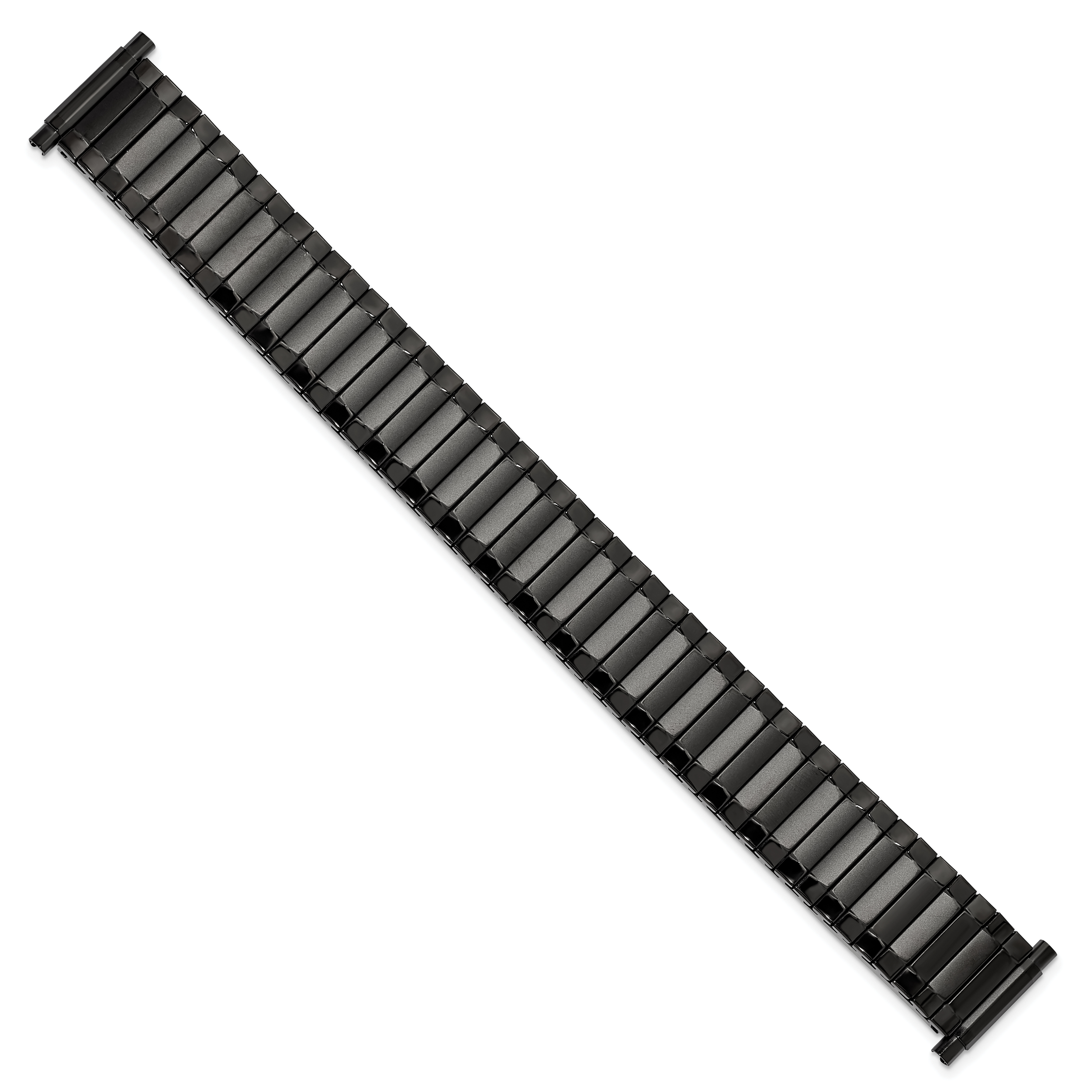 Mens Long 17-22mm Satin and Polished Black IP-plated Stainless Steel 7.25 inch Expansion Watch Band
