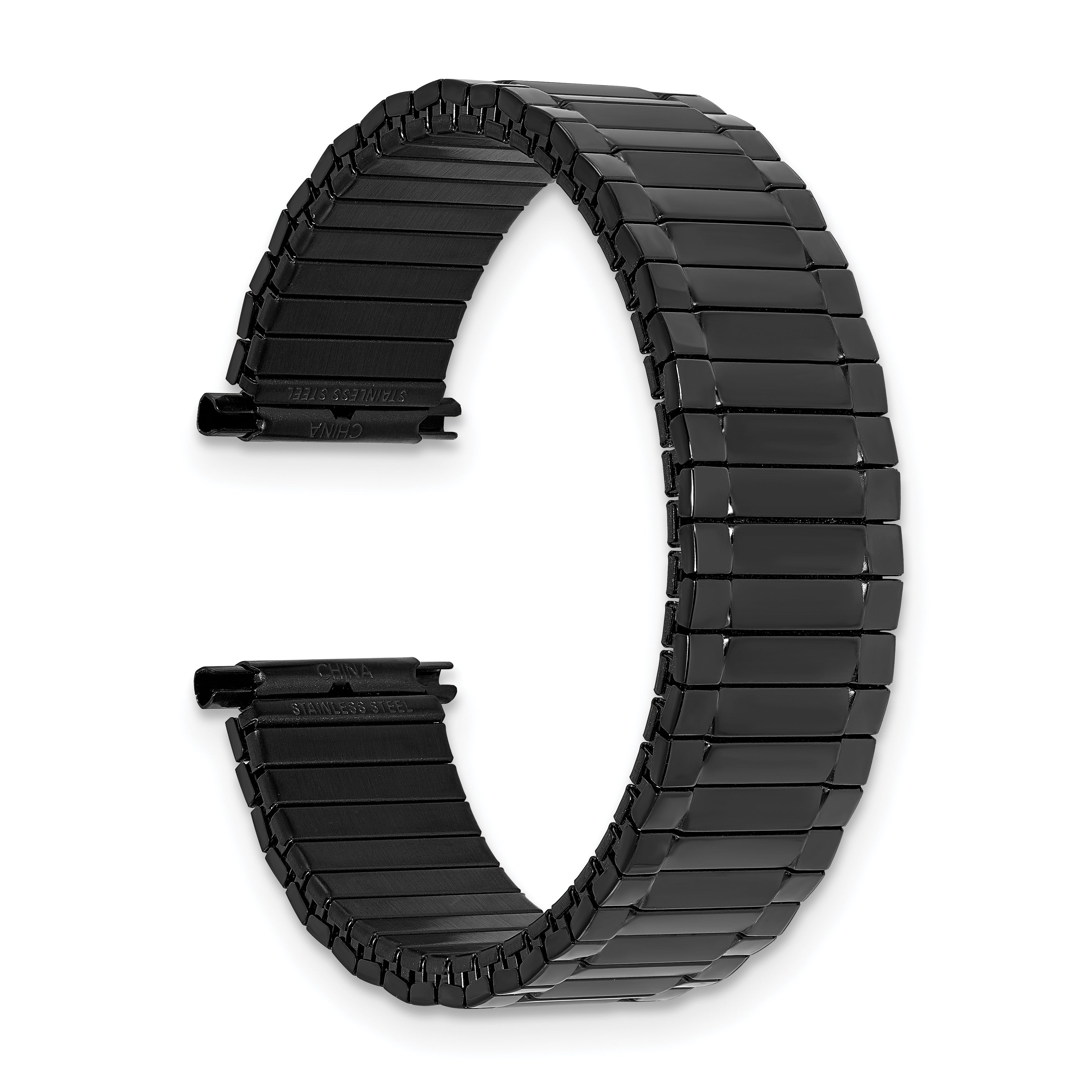 Mens Long 17-22mm Satin and Polished Black IP-plated Stainless Steel 7.25 inch Expansion Watch Band