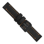 22mm Black Thick and Heavy Sport Calfskin Leather with Caramel Stitching and Black IP-plated Stainless Steel Buckle 8.1 inch Watch Band
