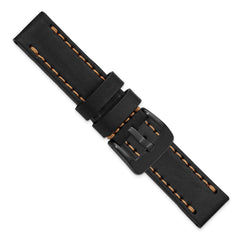 22mm Black Thick and Heavy Sport Calfskin Leather with Caramel Stitching and Black IP-plated Stainless Steel Buckle 8.1 inch Watch Band