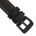 22mm Black Thick and Heavy Sport Calfskin Leather with Caramel Stitching and Black IP-plated Stainless Steel Buckle 8.1 inch Watch Band