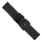 Gilden 24mm Black Thick and Heavy Sport Calfskin Leather with Caramel Stitching and Black IP-plated Stainless Steel Buckle 8.1 inch Watch Band