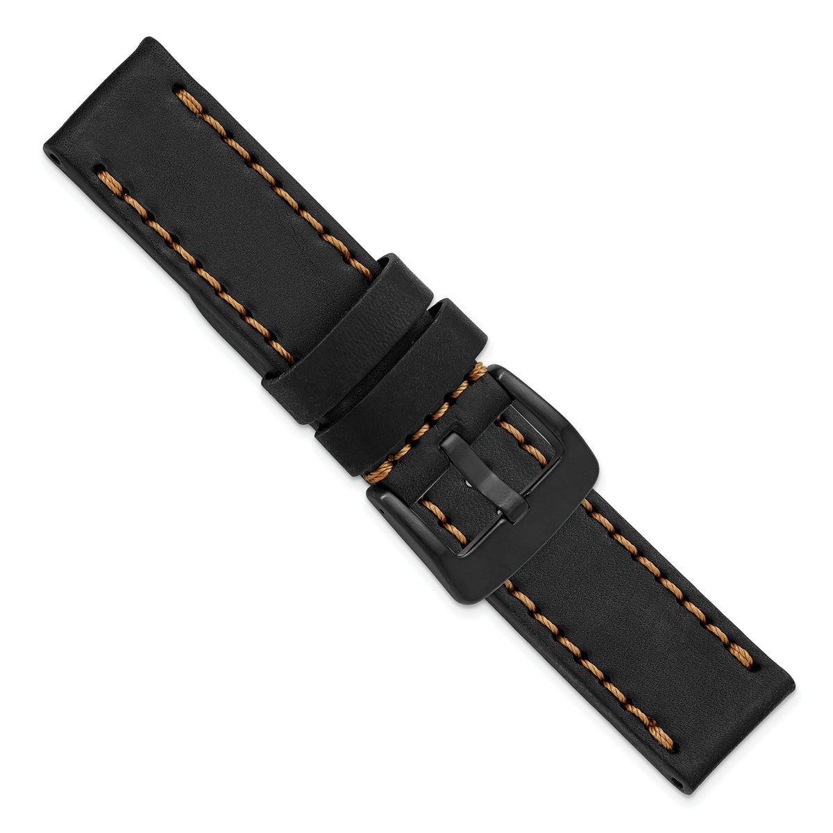 Gilden 24mm Black Thick and Heavy Sport Calfskin Leather with Caramel Stitching and Black IP-plated Stainless Steel Buckle 8.1 inch Watch Band