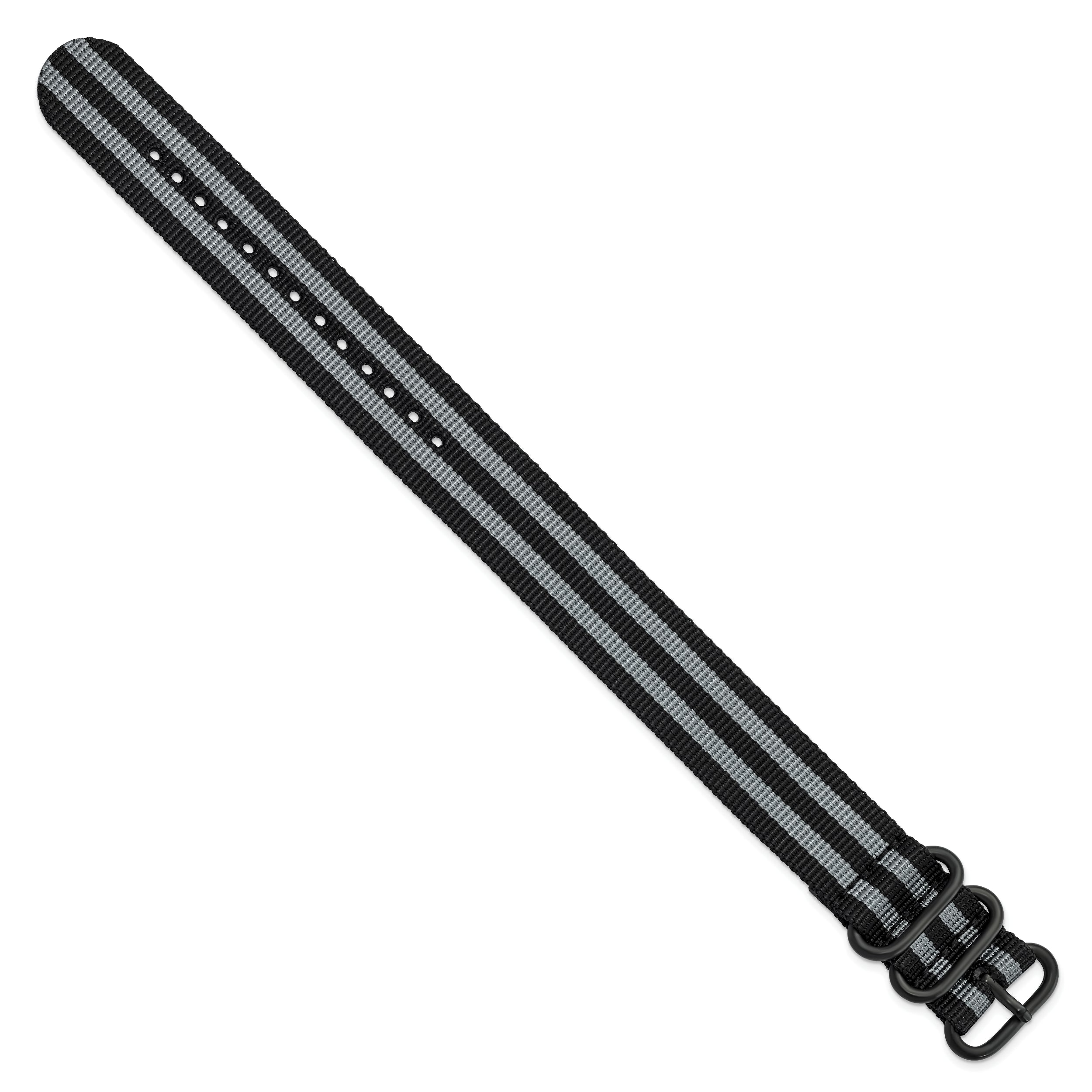 20mm One-Piece Black and Grey Military Ballistic G10 Nylon with Black PVD-plated Buckle 10.75 inch Watch Band