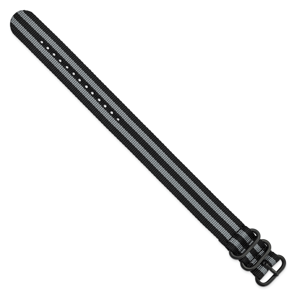 20mm One-Piece Black and Grey Military Ballistic G10 Nylon with Black PVD-plated Buckle 10.75 inch Watch Band