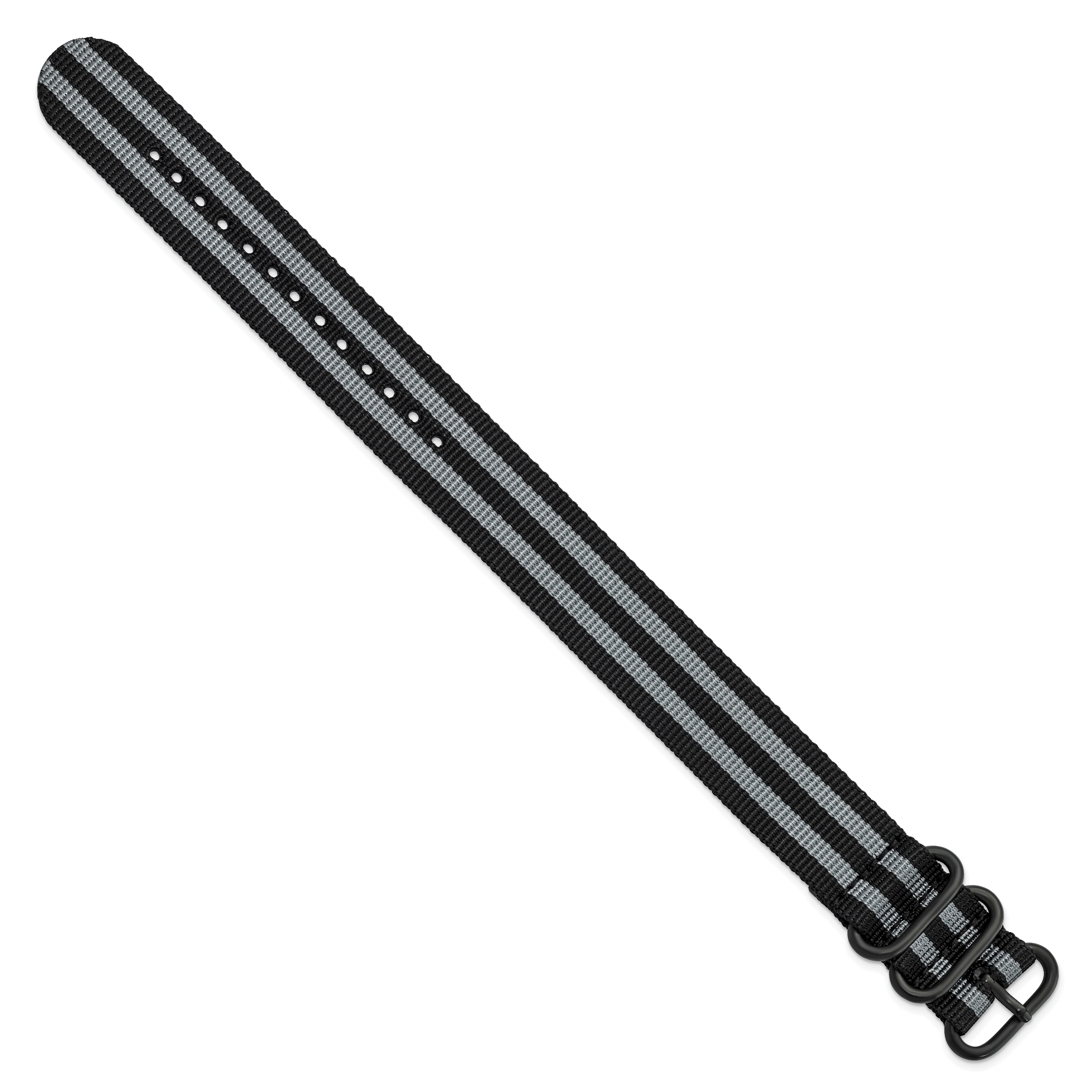 20mm One-Piece Black and Grey Military Ballistic G10 Nylon with Black PVD-plated Buckle 10.75 inch Watch Band