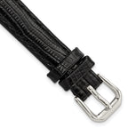 12mm Black Snake Grain Leather with Silver-tone Buckle 6.75 inch Watch Band