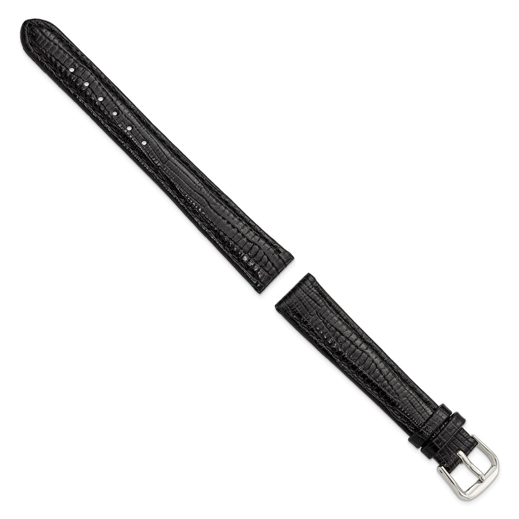 Snake-Grain Leather Watch Band in Black with Silver-Tone Buckle, 16mm - Sophia Jewelers